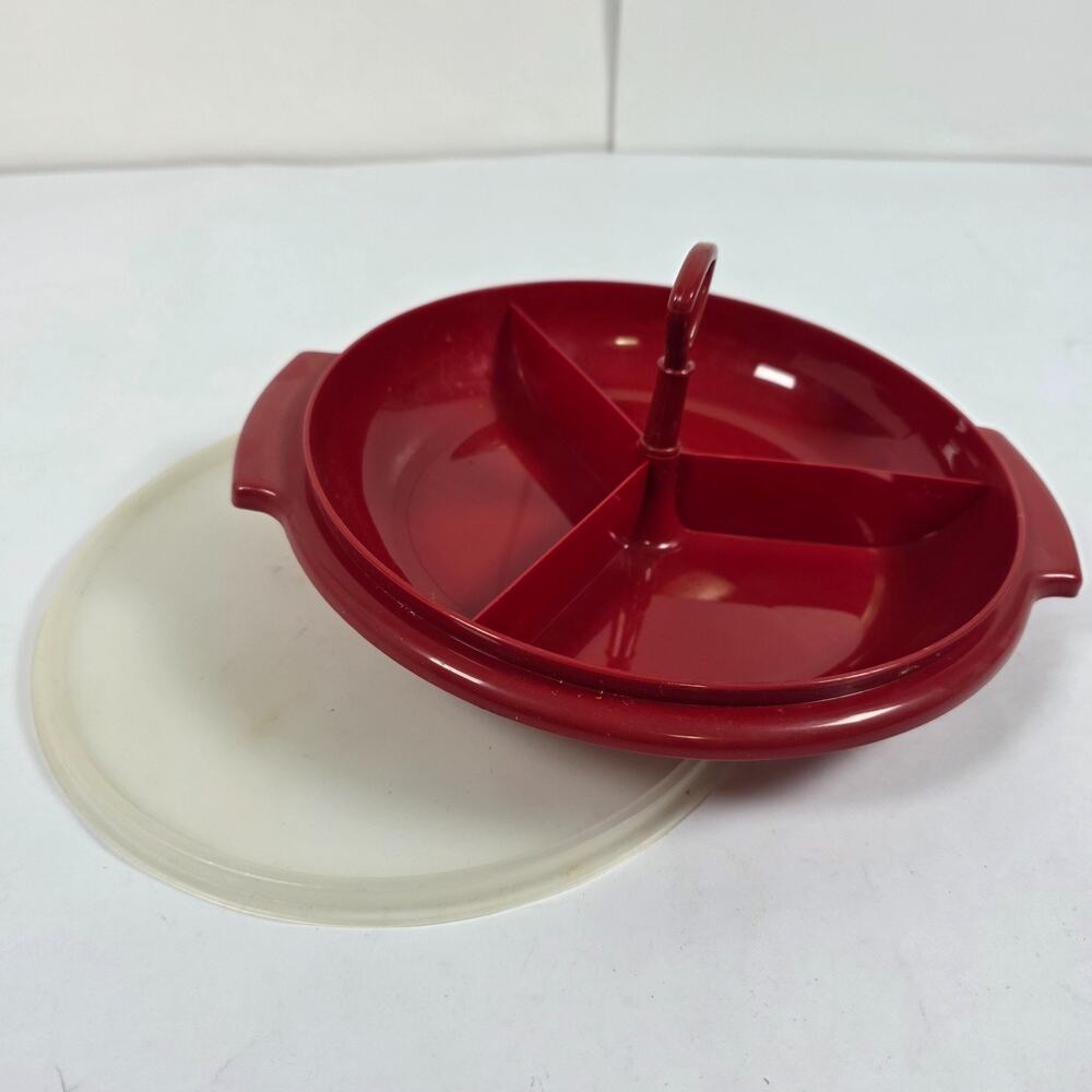 VTG Tupperware Red Suzette Relish Condiment Caddy 608-2 w/ Lid 229-27